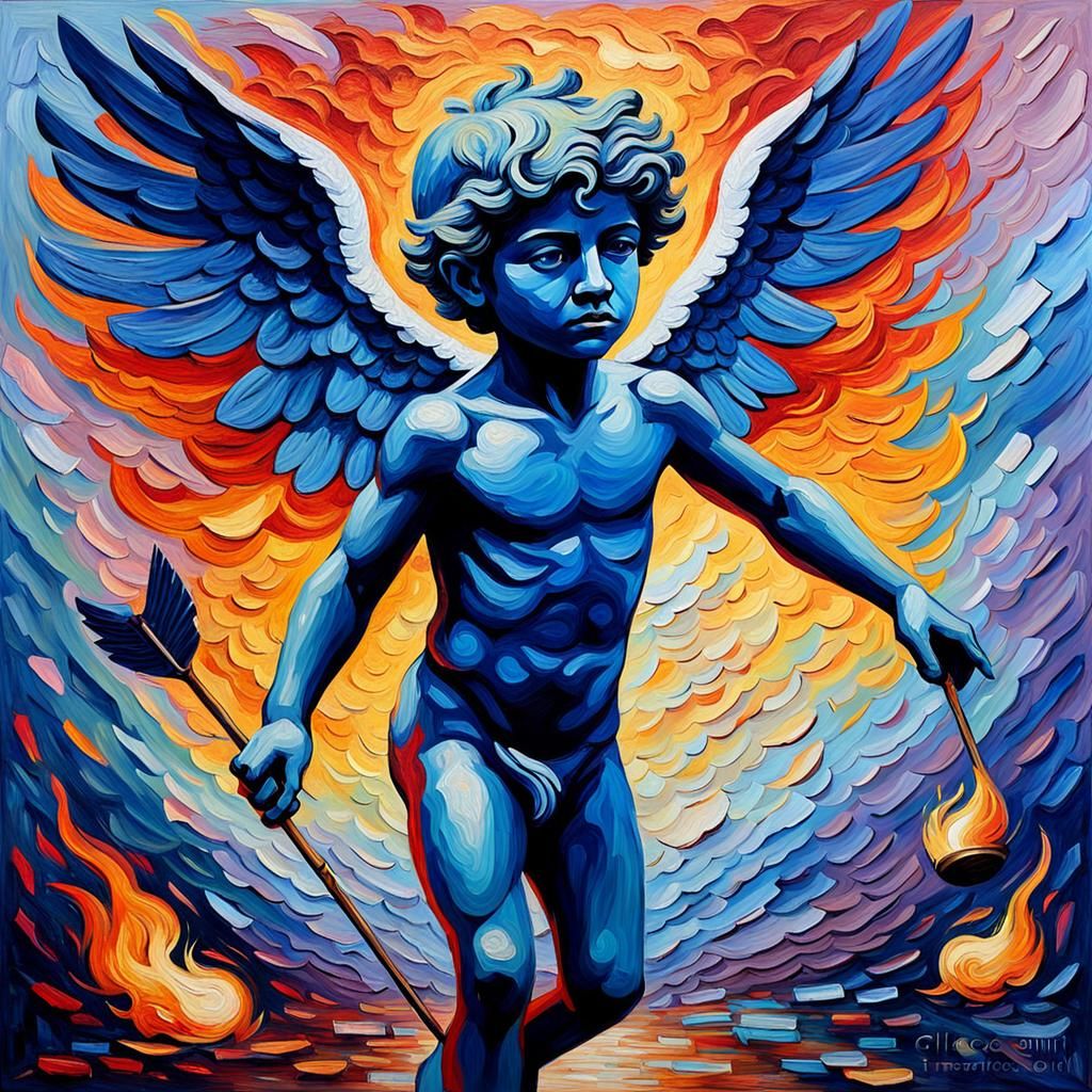 Cupid's Inspiration: A Neo-Impressionistic Oil Painting