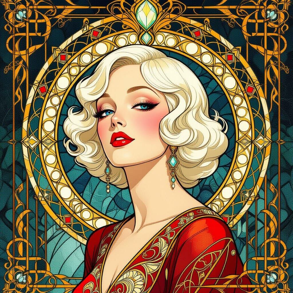 Art Deco Nouveau Woman with Geometric and Organic Fusion