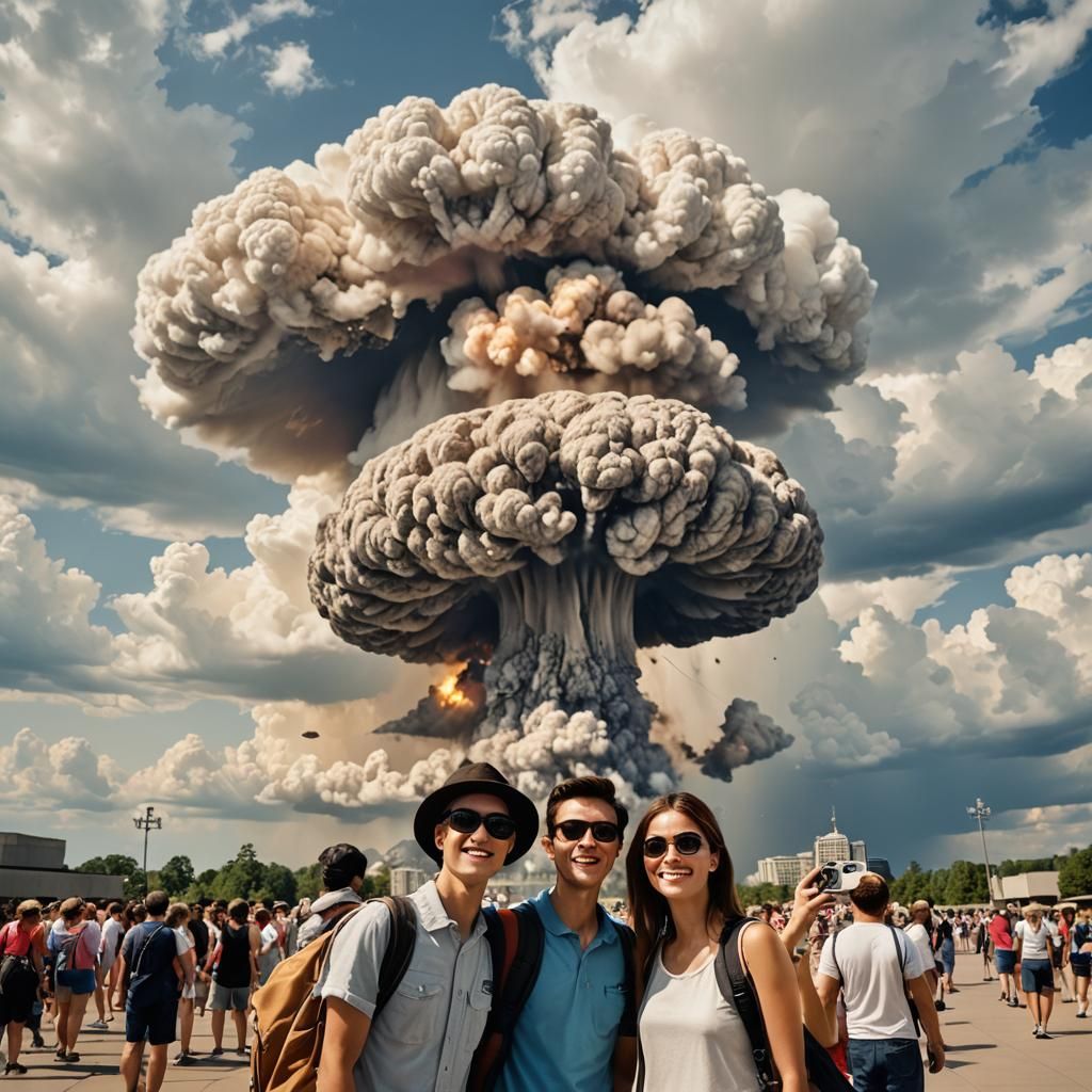 Tourists Selfie with Atomic Bomb Cloud