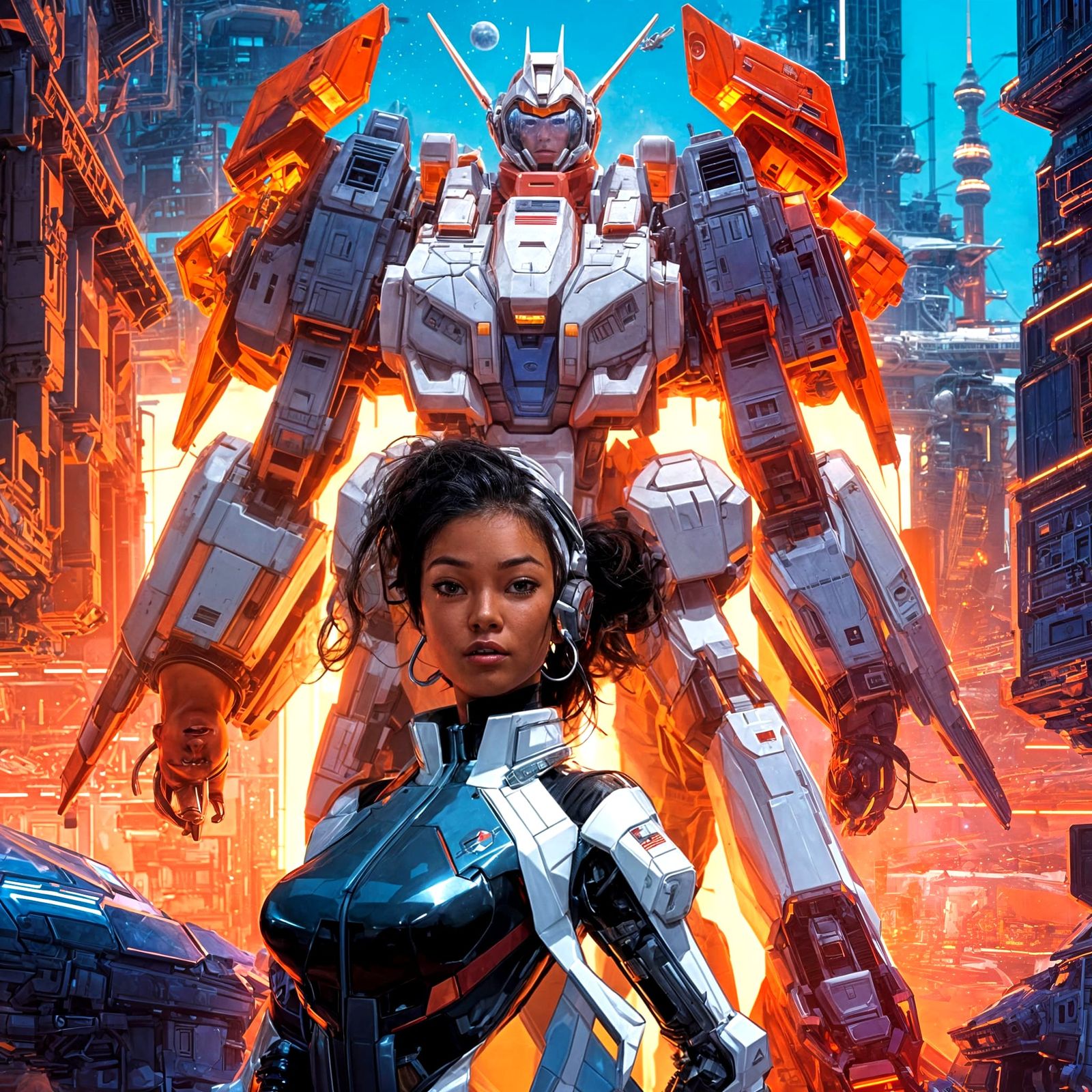 Female Space Academy Trainee with Gundam