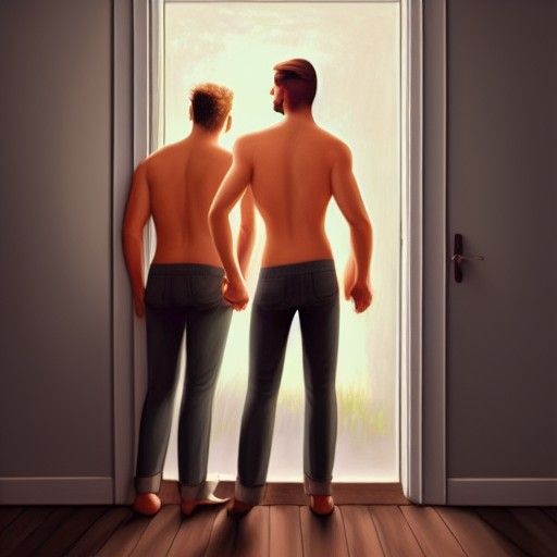 Seductive Gay Couple Portrait in Elegant Hyper-Realism