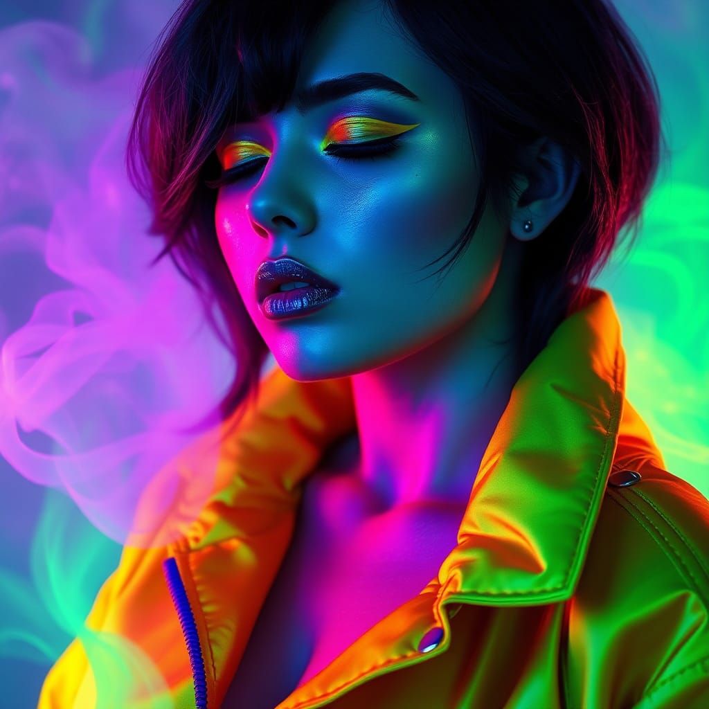 Ethereal Neon Portrait of Futuristic Woman