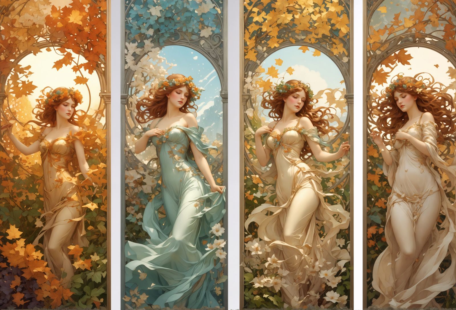 Four Seasons Garden in Alphonse Mucha Style