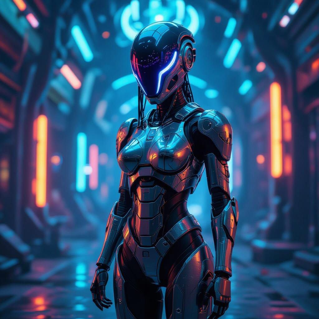 Alien Robot in High-Tech Environment as Matte Painting