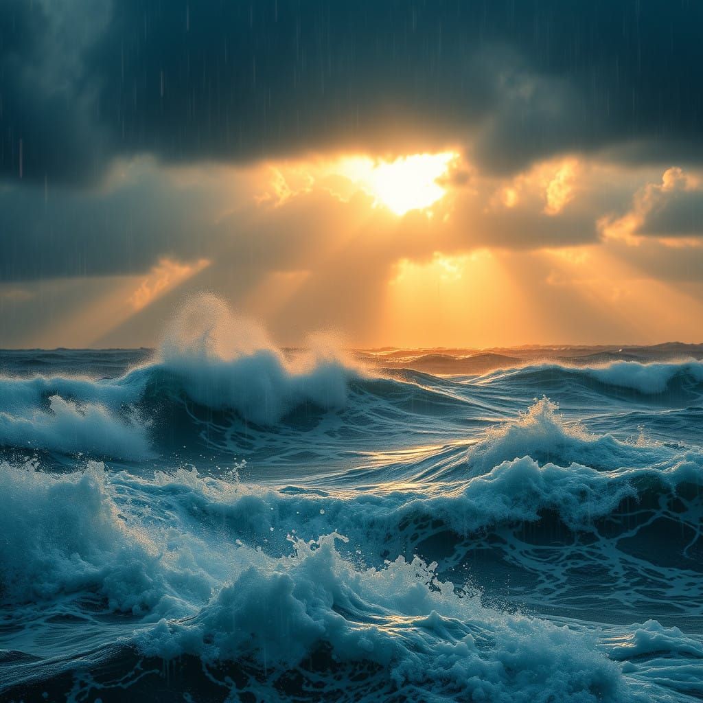 Tempestuous Seascape with Radiant Sunlight