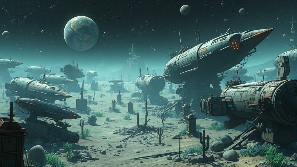 Breathtaking Sci-Fi Cemetery Landscape in Anime-Inspired Sty...