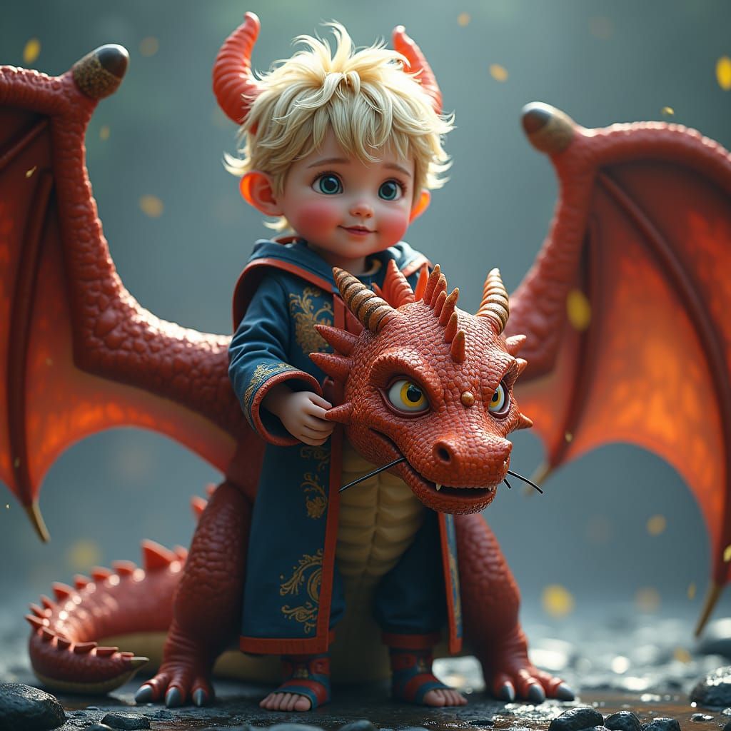 Baby King and Dragon: Fantasy Concept Art