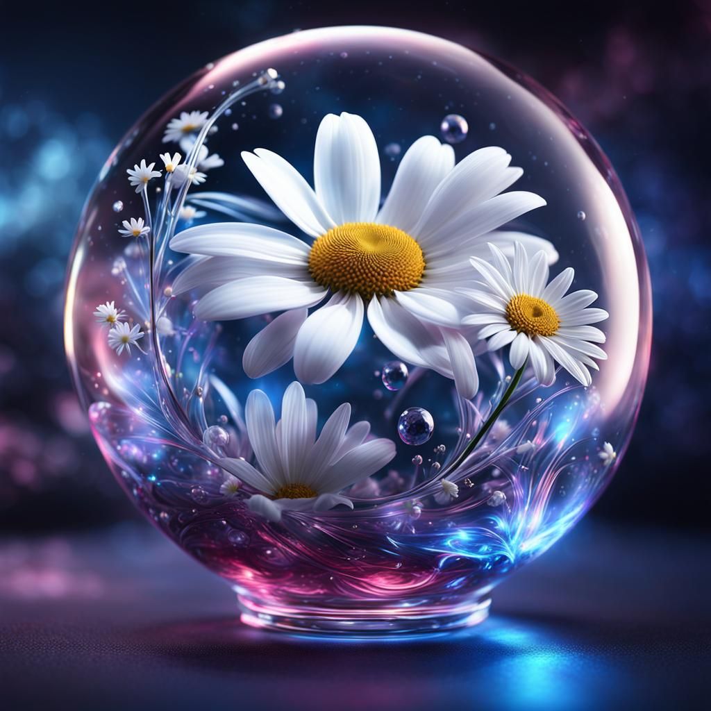 Daisies in Glass Ball