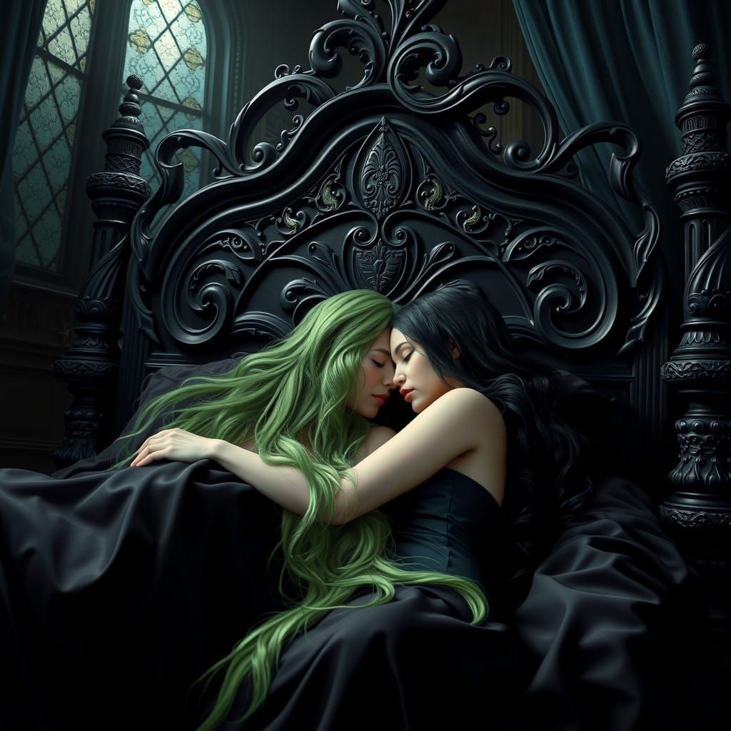 Gothic Romance: Two Women in Love, Surrounded by Mystical Be...