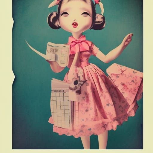 Kawaii Retro Girl Portrait in Comic Book Style