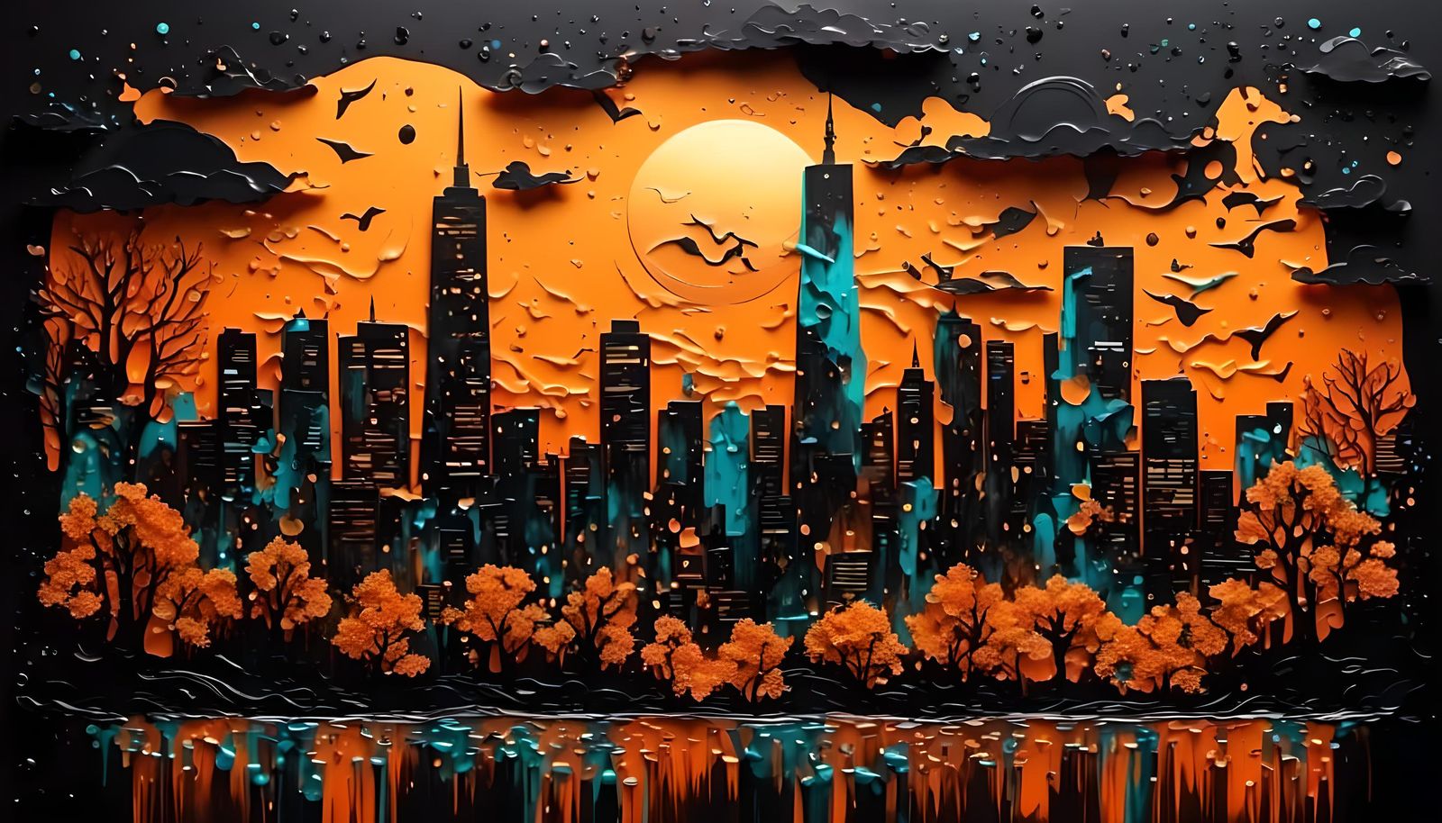 Painting: Tokyo skyline at night.