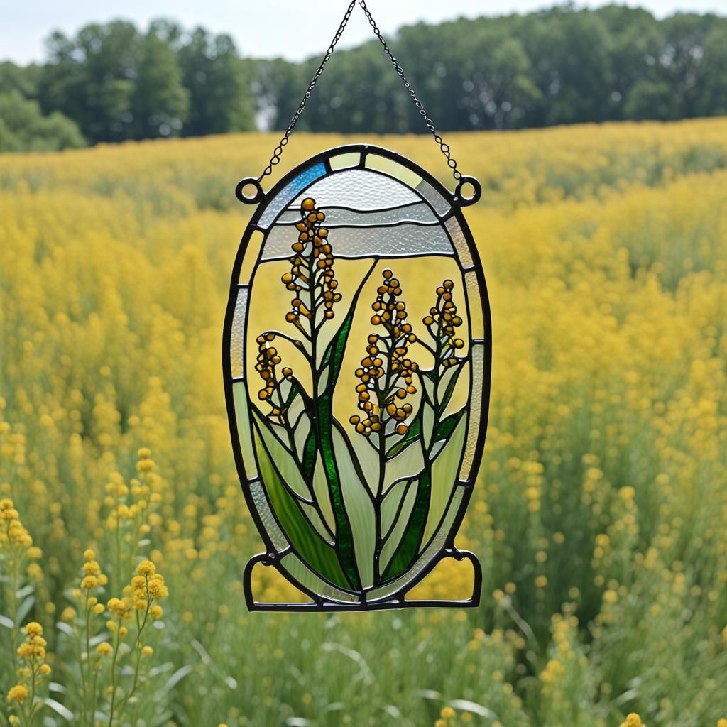 Stained glass Goldenrods in field