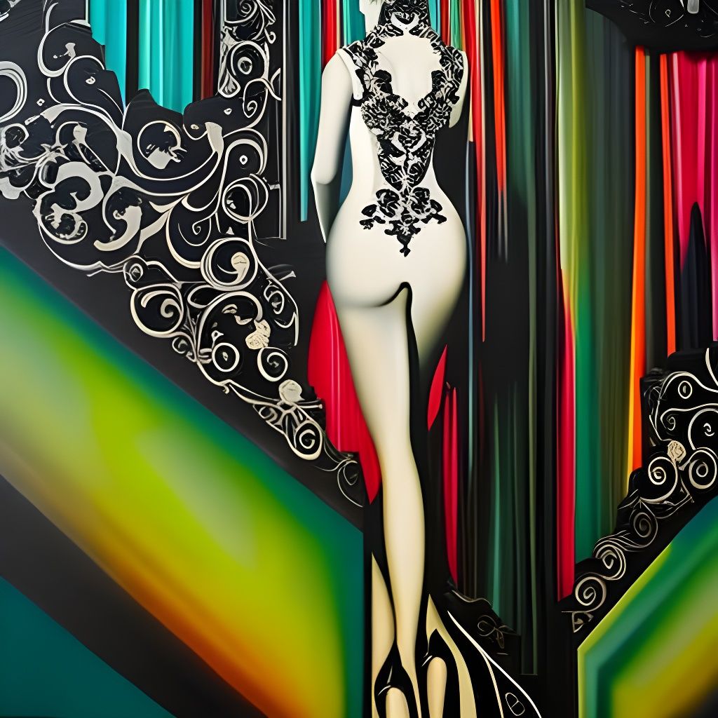 Woman in Gothic Dress at Art Gallery