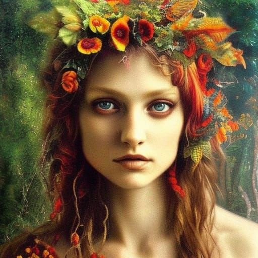 Beautiful Bohemian Fae in Oil Painting Style