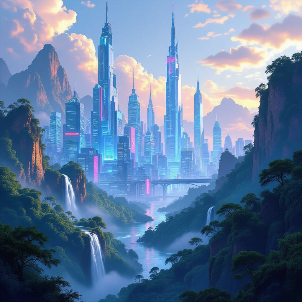 Hyperrealistic Juxtaposition: Cityscape Meets Untouched Natu...