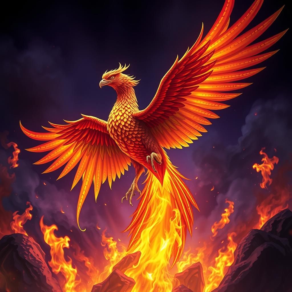 Phoenix Rising from Fire in Hyper-Realistic Style