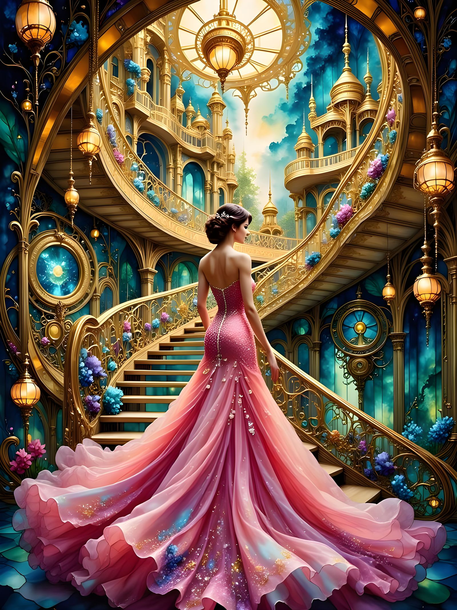 Ethereal Lady in Art Deco Skyscraper