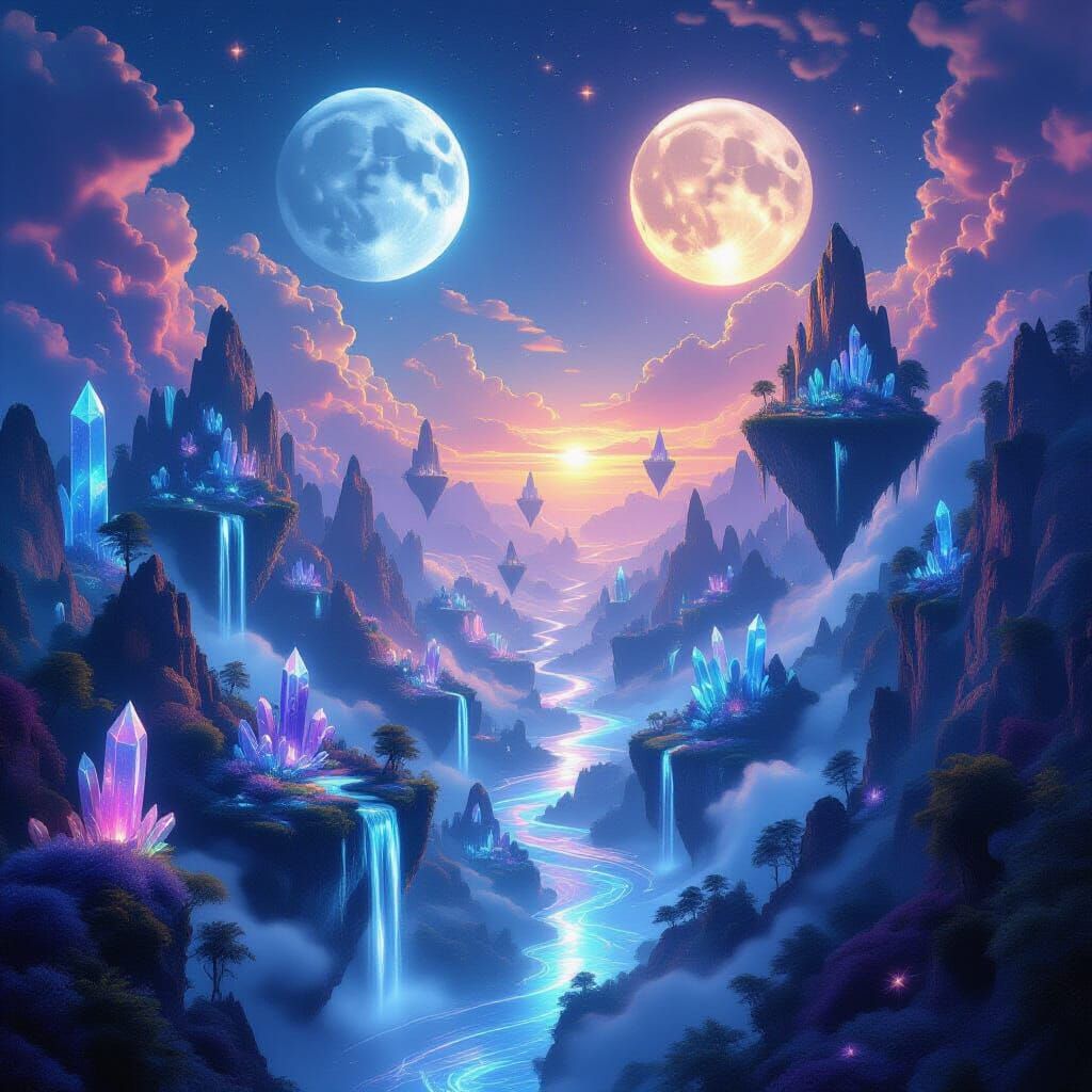 Otherworldly Fantasy Scene with Glowing Forests and Rivers o...