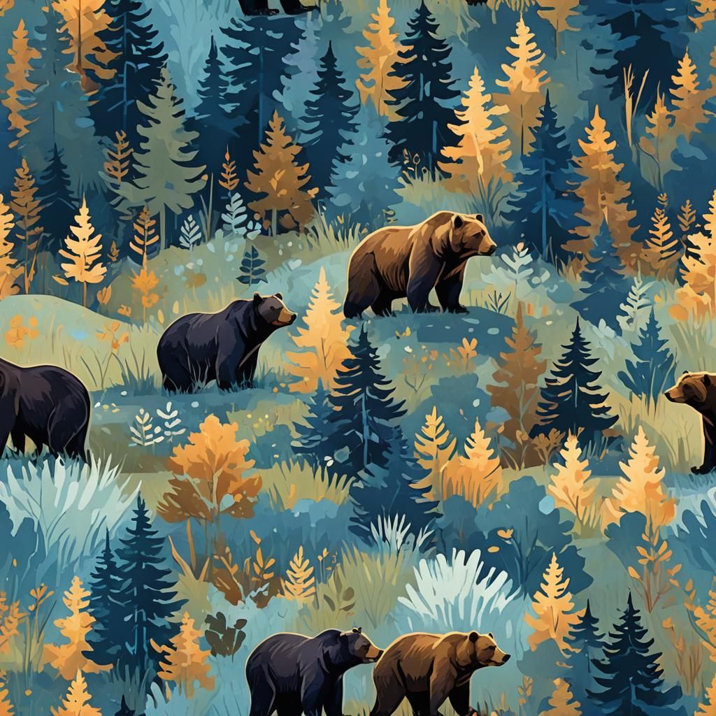 Bears in Indigo Park: Whimsical Digital Art