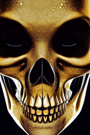Diamond Encrusted Gold Skull in Hyperrealism Style