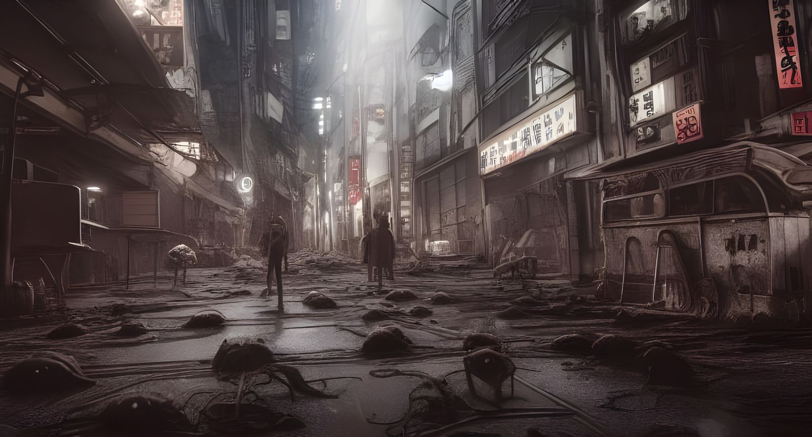 Dark Post-Apocalyptic Tokyo with Eldritch Creatures