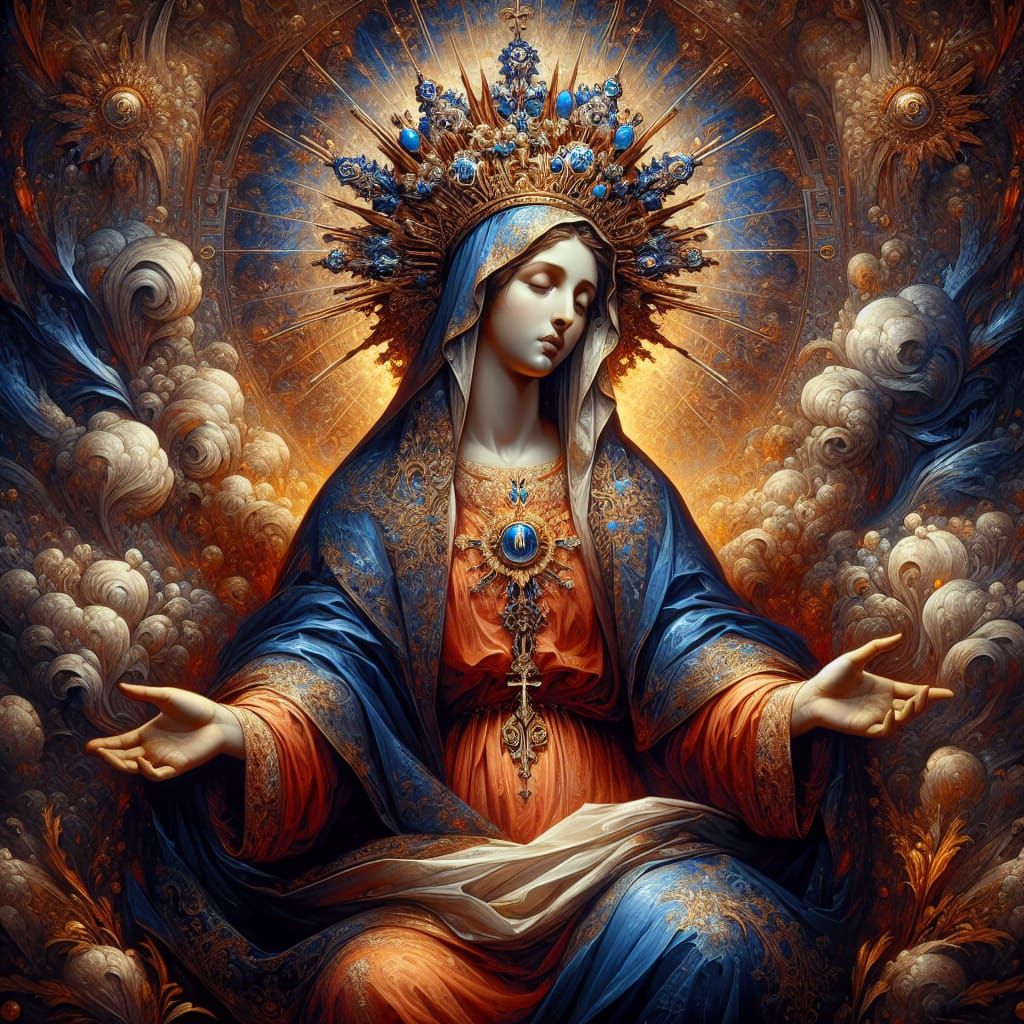 Detailed Matte Painting of Holy Mary in Fantasy Style