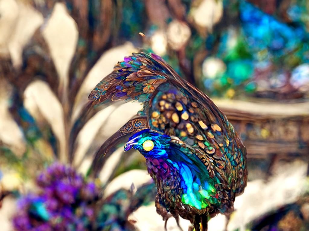 Art Nouveau Peacock with Floral Tail