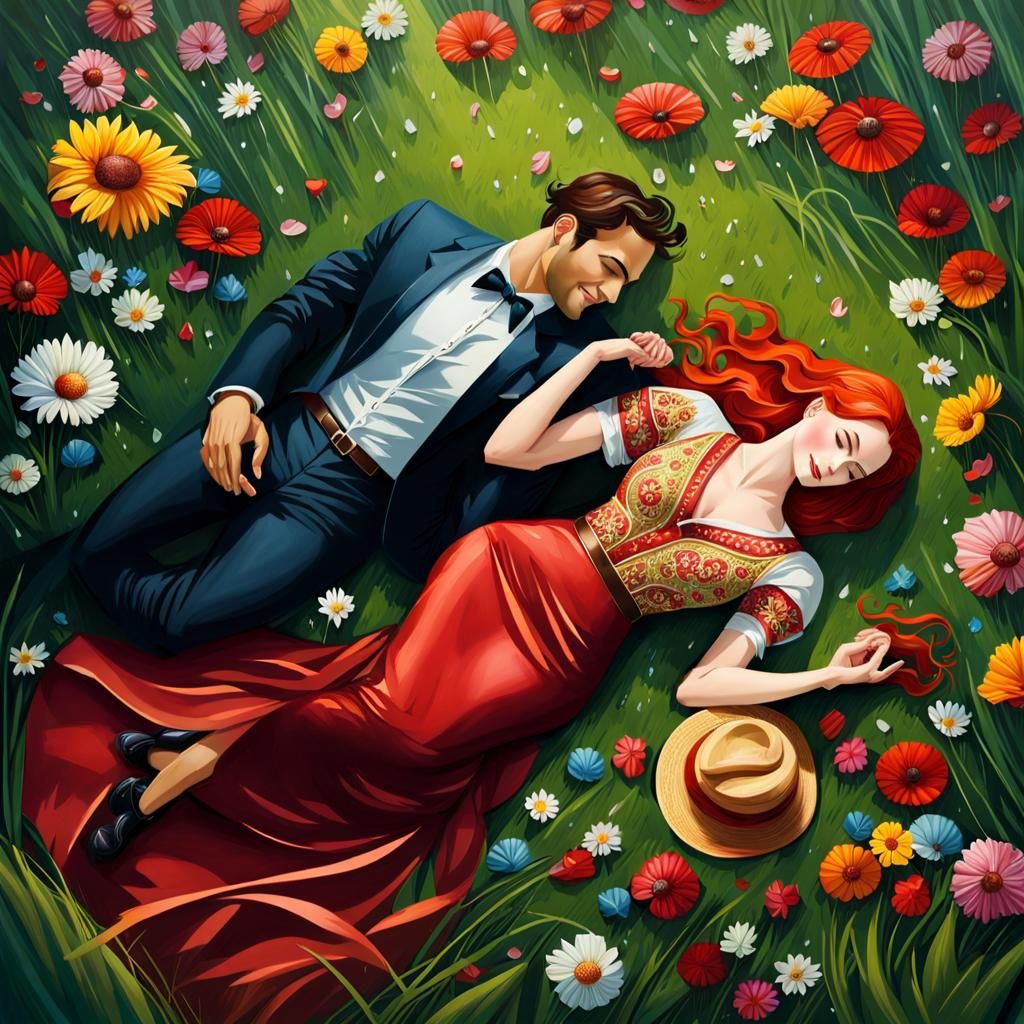 Romantic Couple Holding Hands in Colorful Painting
