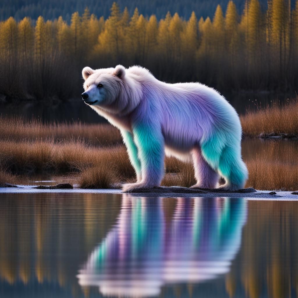 Opalescent Fur Bear on a Calm Lake