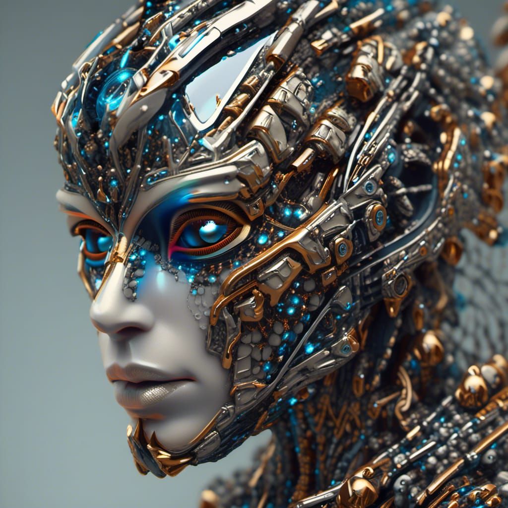 Opalescent Robotic Dragon in Hyperspace Portrait