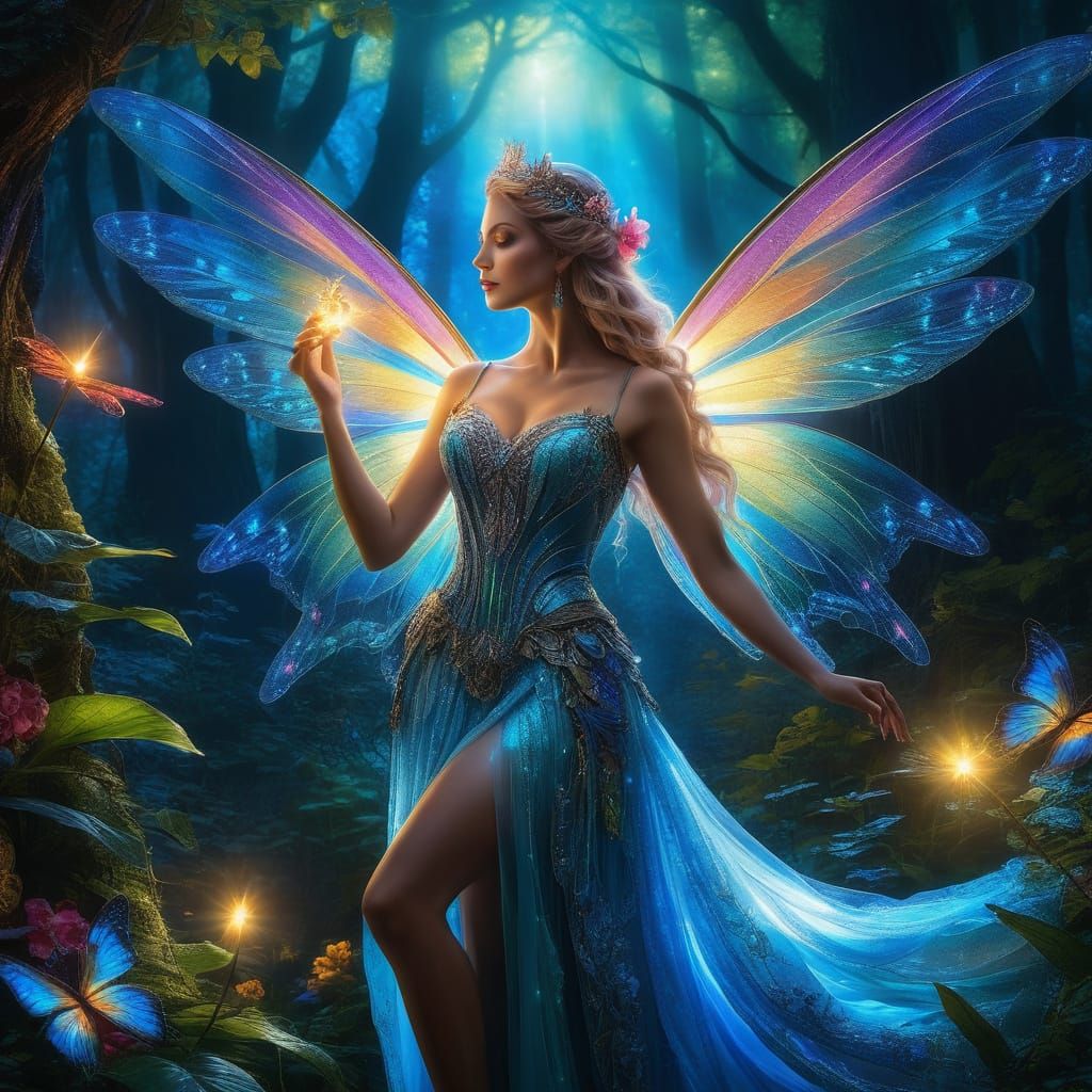 Enchanting Fairy Casting Spell in Mystical Forest