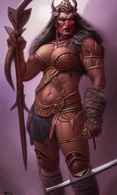 Enraged Half-orc Barbarian Queen Portrait