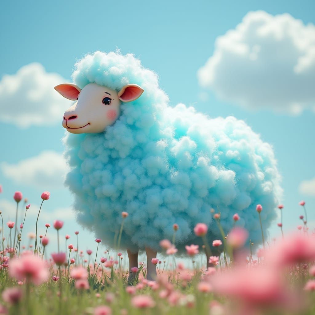 Cotton Candy Sheep in Whimsical Meadow