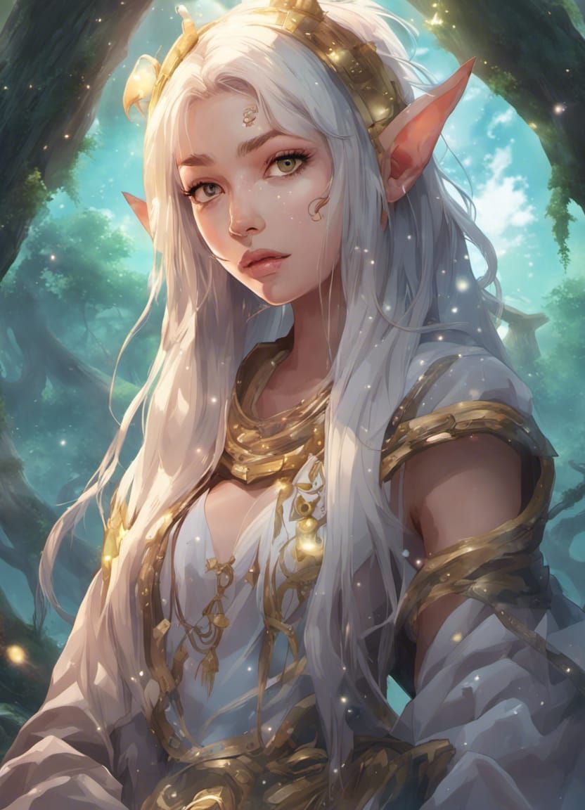 Hyperrealistic Elf Rapper in Lush Fantasy Rainforest