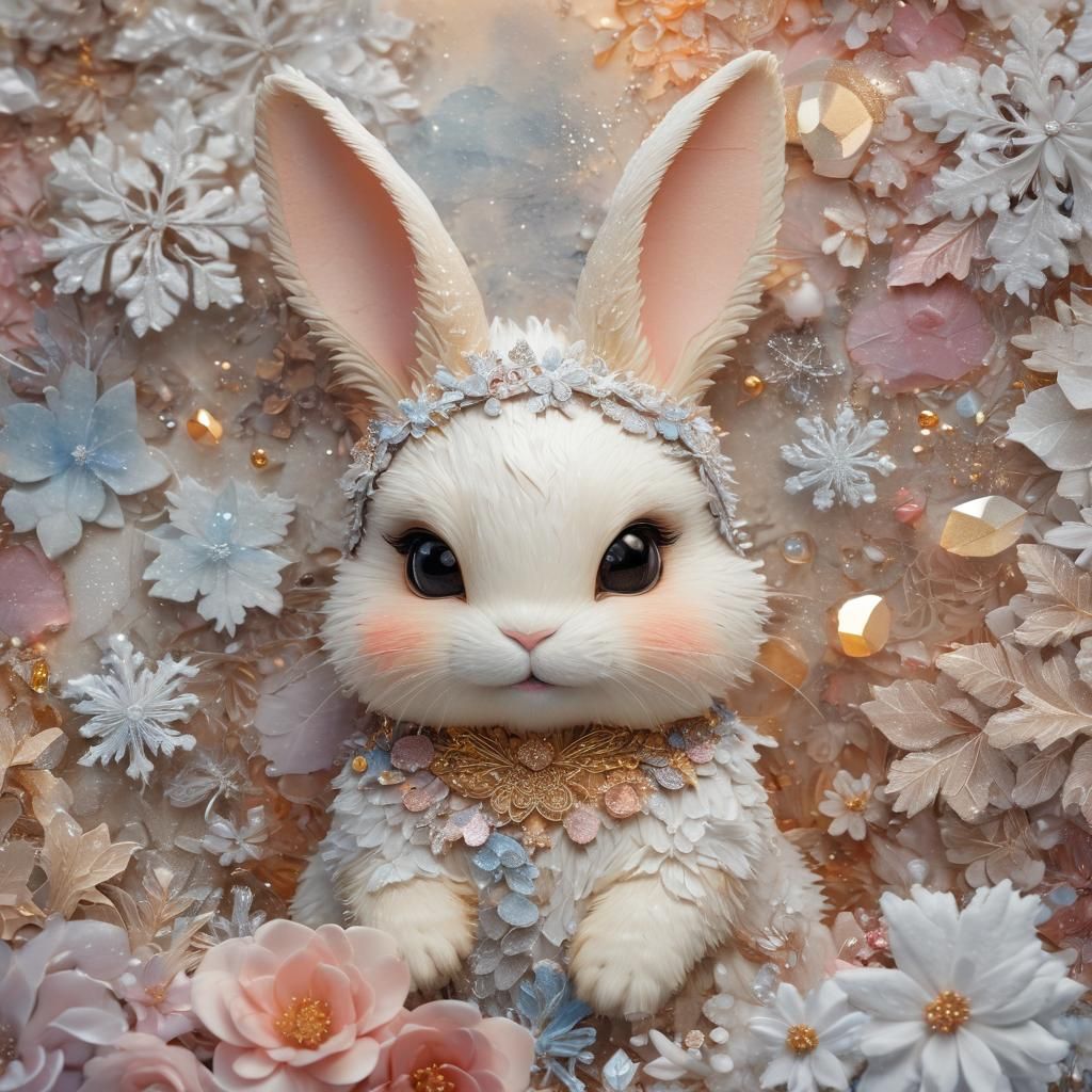 Chibi Furry Mona Lisa Bunny in Ice Magic Collage