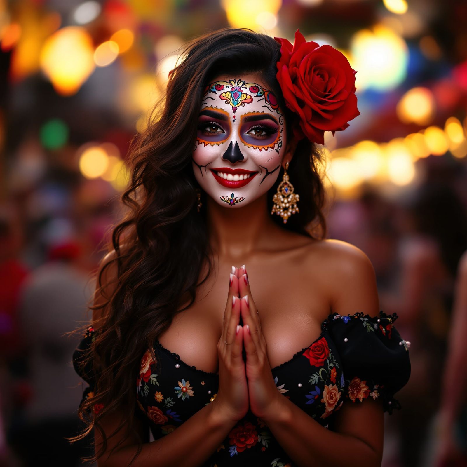 Beautiful Latina Woman in Day of the Dead Celebration