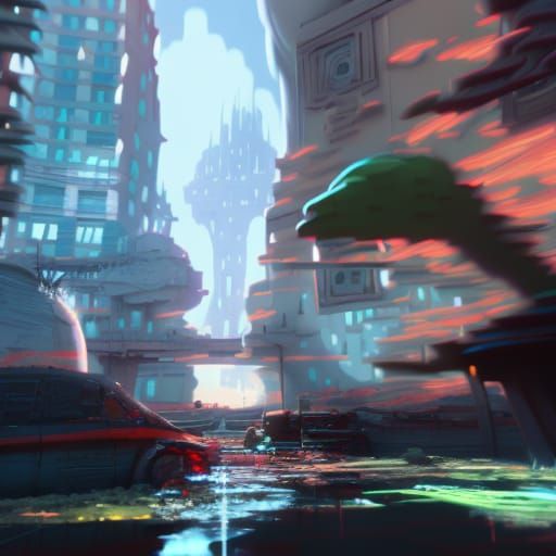 Surreal Looping Cityscape in Digital Art Style