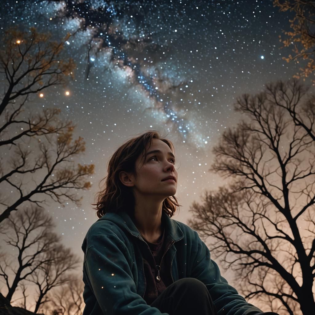 Starry Night Contemplation in Dreamy Film Aesthetic