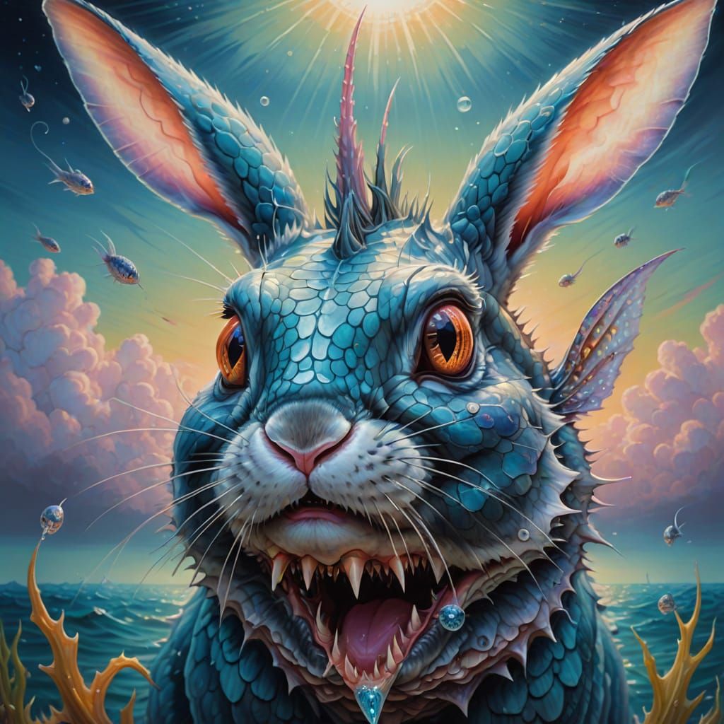 Ethereal Surrealist Masterpiece: Rabbit Anglerfish Hybrid in...