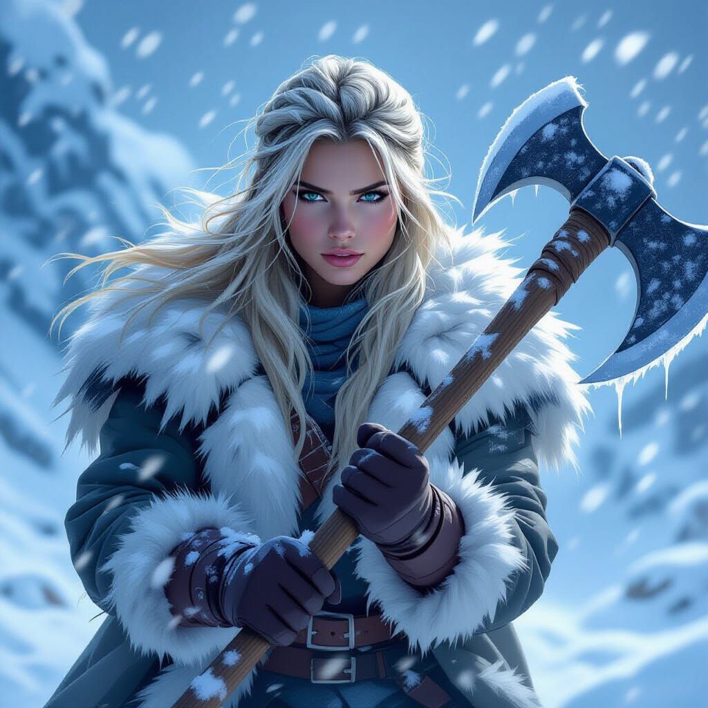 Arctic Warrior Swinging Frost Axe in Blizzard