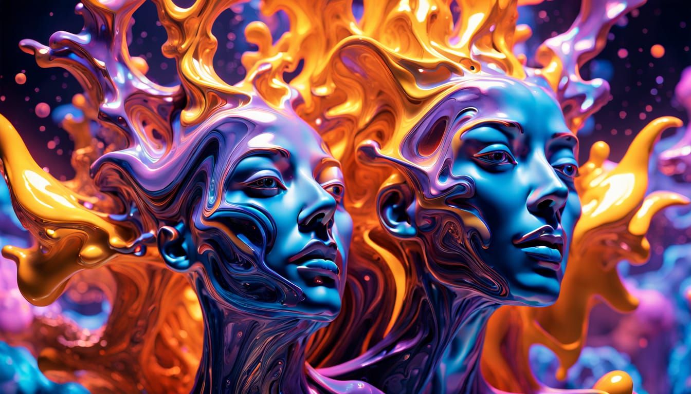 Quantum Sculptures Shimmering in Surreal UV Light