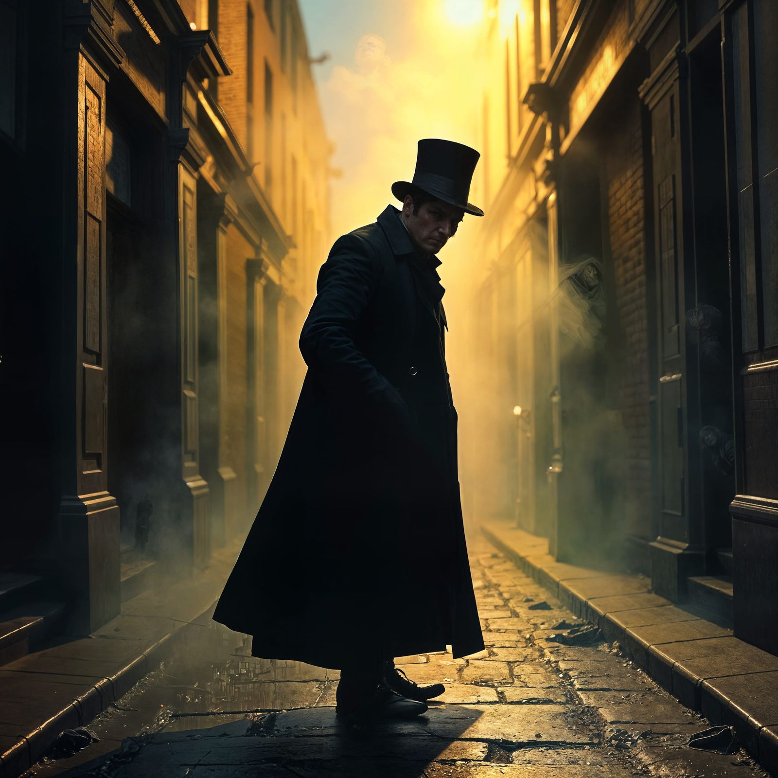 Sinister Figure in Dark Victorian Alleyway