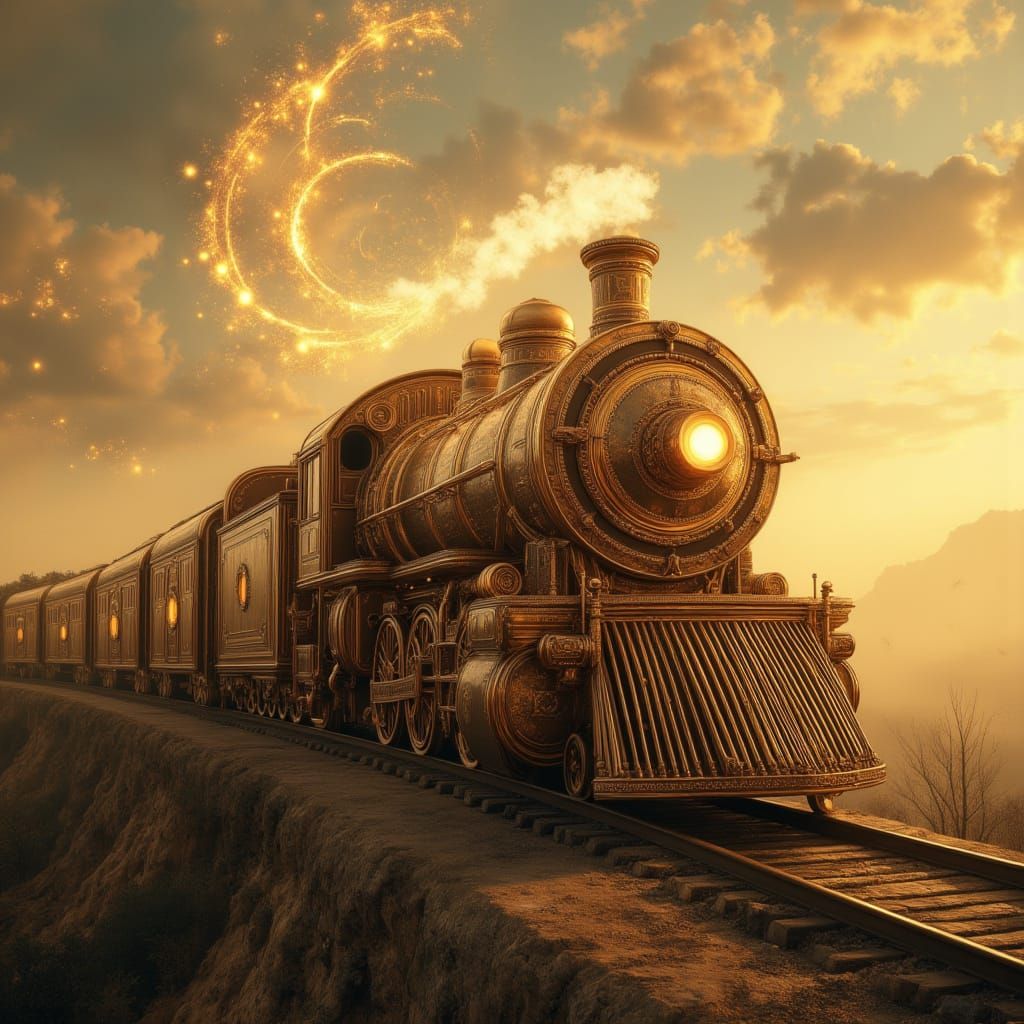 Guitar Train at Sunset in Artistic Style