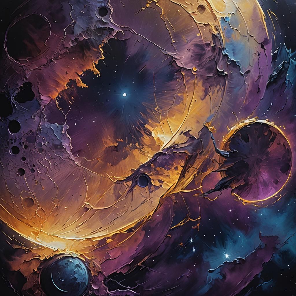 Glowing Moon in Night Sky: Digital Oil Painting