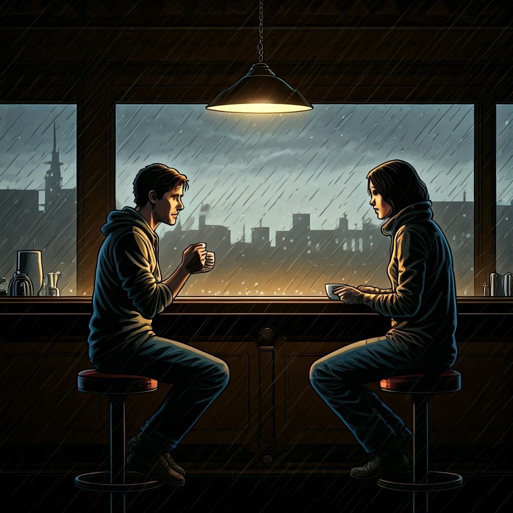 Rainy Bar Scene in Comic Book Style