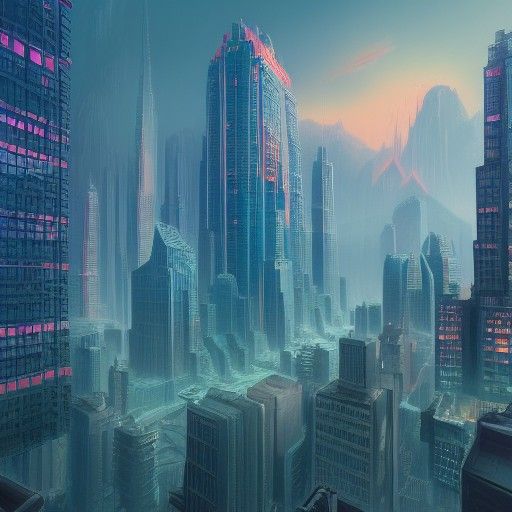 80s Skyscraper Album Cover: Detailed Fantasy Art