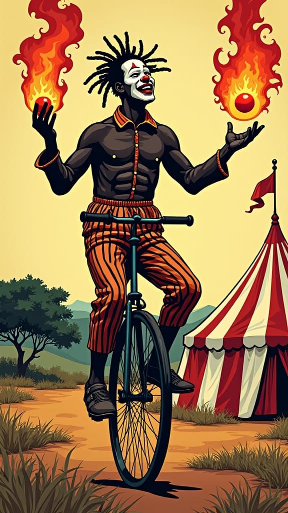 close up of Black African Clown with short small dreadlocks ...