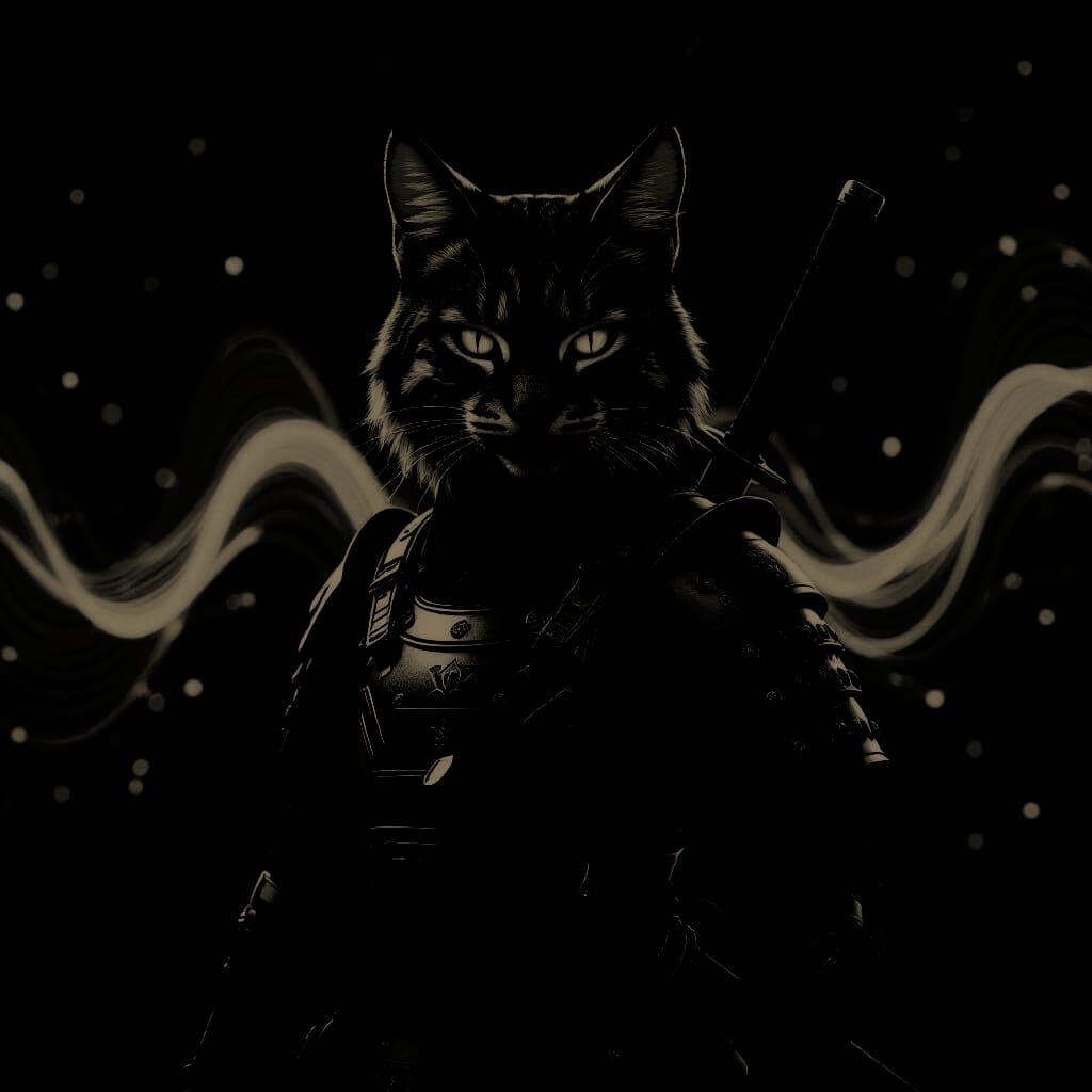 Bobcat Samurai Ninja Overseeing Digital Visualization