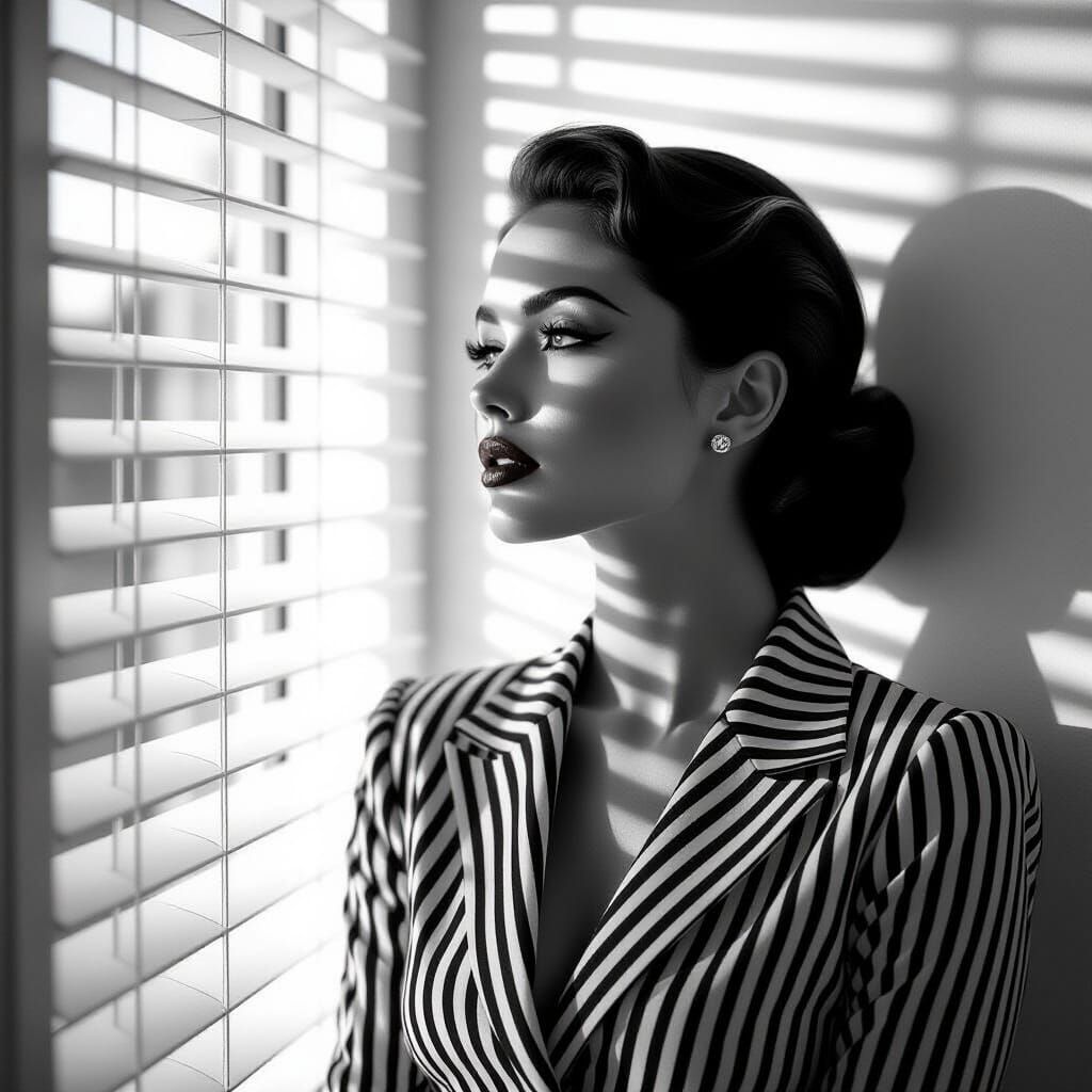 Elegant Woman in Black and White Stripes