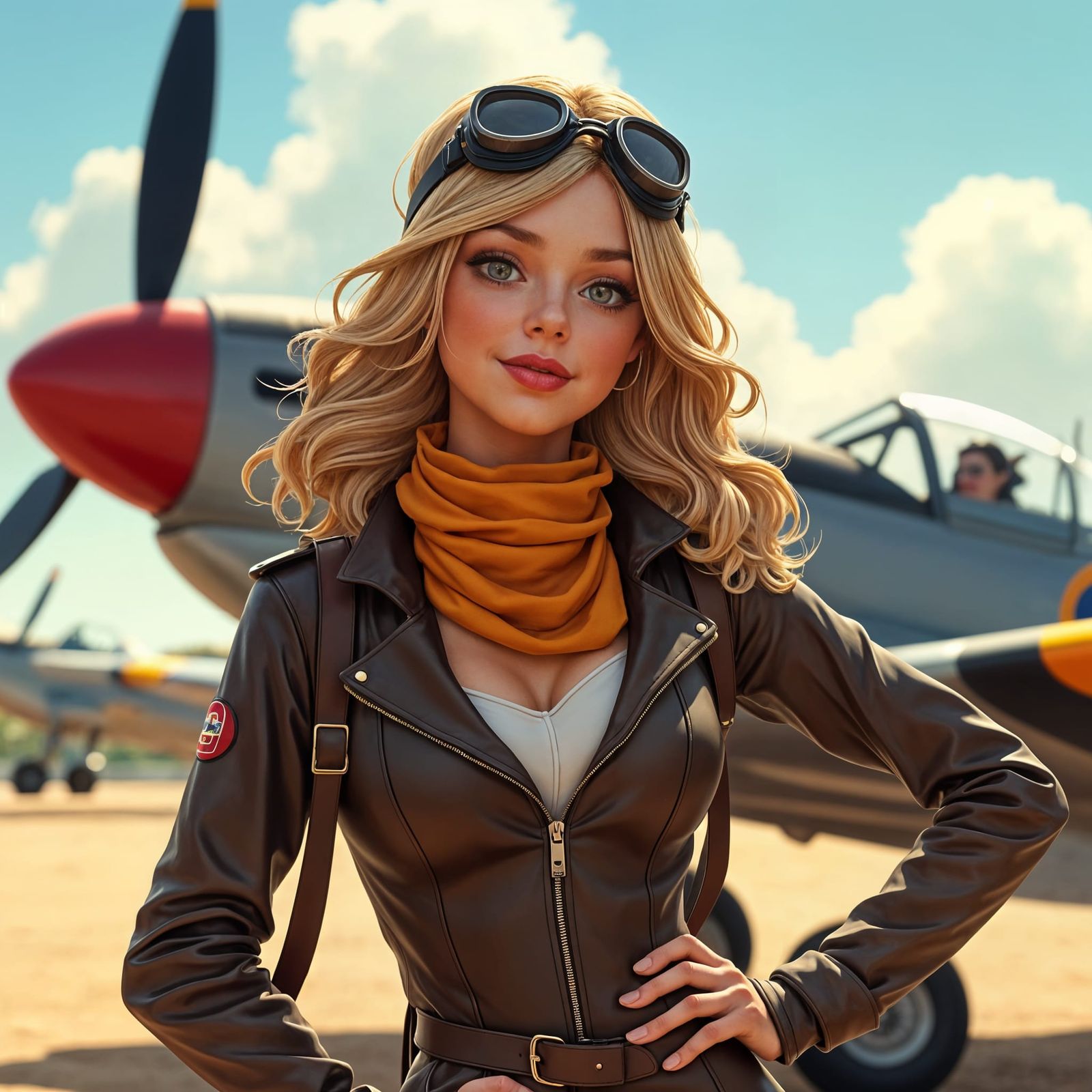 WWII Pilot Pin-Up with Spitfire: Hyperrealistic Art
